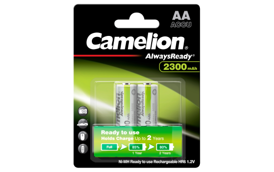 Mignon-Akku CAMELION "AlwaysReady" NiMH, 2300mAh, Typ AA, 2er-Blister 