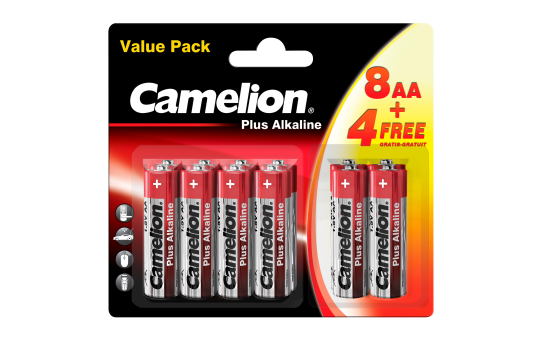 Mignon-Batterie CAMELION Plus Alkaline 1,5 V, LR6 Typ AA, 8+4 er-Blister 