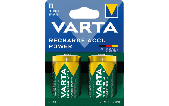 Mono-Akku VARTA, Typ D, NiMH-Akku, HR20, 1,2V/3000mAh, Pre-charged, 2er-Pack 