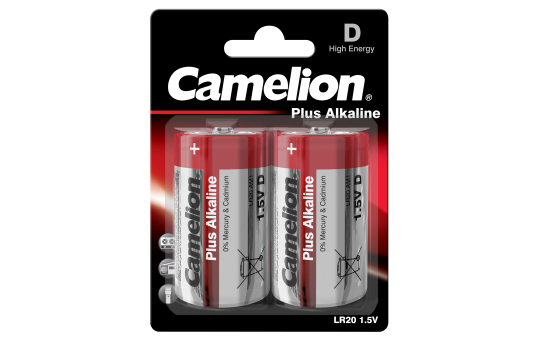 Mono-Batterie CAMELION Plus Alkaline 1,5 V, Typ D/LR20, 2er Blister 