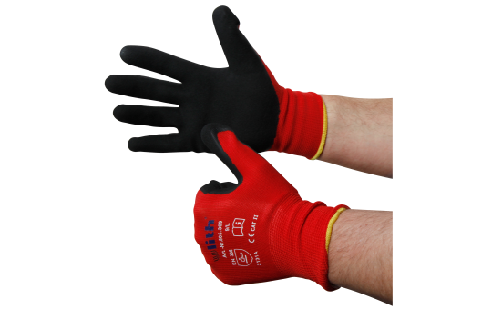 Montage-Feinstrickhandschuhe, Größe 10/XL, rot, 13G-Trägermaterial, Latex-Soft 