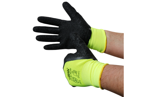 Montage-Feinstrickhandschuhe, Größe 11/XXL, gelb, 13G-Trägermaterial, Latex 