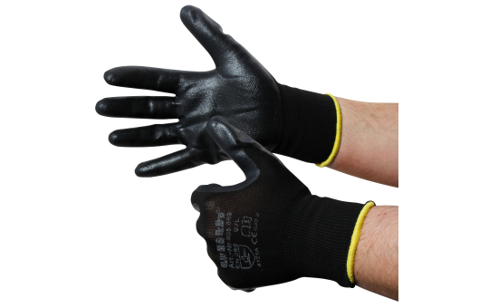 Montage-Feinstrickhandschuhe, Größe 8/M, schwarz, 13G-Trägermaterial, Nitril 