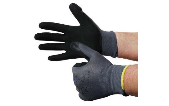 Montage-Feinstrickhandschuhe, Größe 9/L, grau, 13G-Trägermaterial, Latex-Soft 