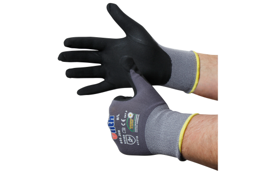 Montage-Feinstrickhandschuhe, Größe 9/L, grau, 13G-Trägermaterial, Kautschuk 