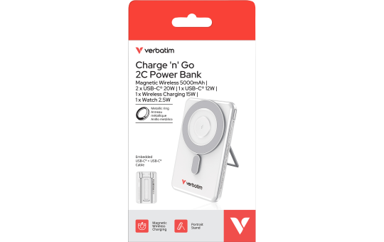 Powerbank Verbatim Charge'n'Go 2C, 5.000mAh, Klappstand, silber 