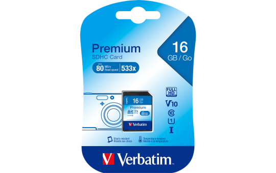 SDHC-Card Verbatim, 16GB, Premium, Class 10, U1, UHS-I 