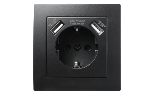 Schutzkontakt-Steckdose mit 2x USB McPower "Flair",250V, 5V/2,1A,UP,matt schwarz 