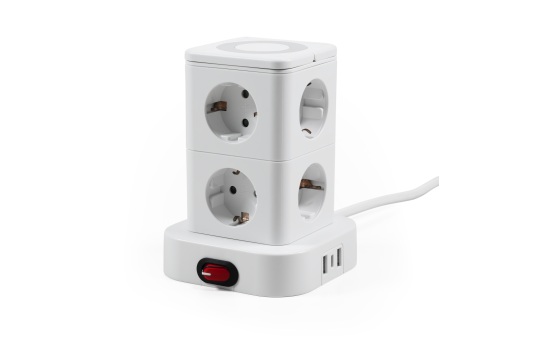 Steckdosenturm McPower "ST-08" 8 Steckdosen, 2x USB-A + 1x USB-C, 1,4m Kabel 