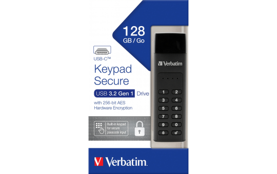 USB 3.2 Stick Verbatim, 128GB, Secure, Keypad, AES-256-Bit 