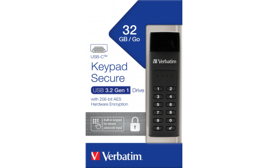 USB 3.2 Stick Verbatim, 32GB, Secure, Keypad, AES-256-Bit 