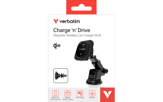 Wireless Charger Verbatim, KFZ, Qi2, Magnetic, RGB, CND-01 