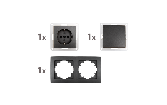 Schalter und Steckdosen Set McPower Flair Tür 2-fach Profi 3-teilig,  anthrazit, Steckanschluss