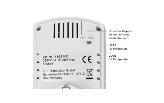 Steckdosen-Thermostat McPower TCU-330 5-30°C, max. 3500W, 230V