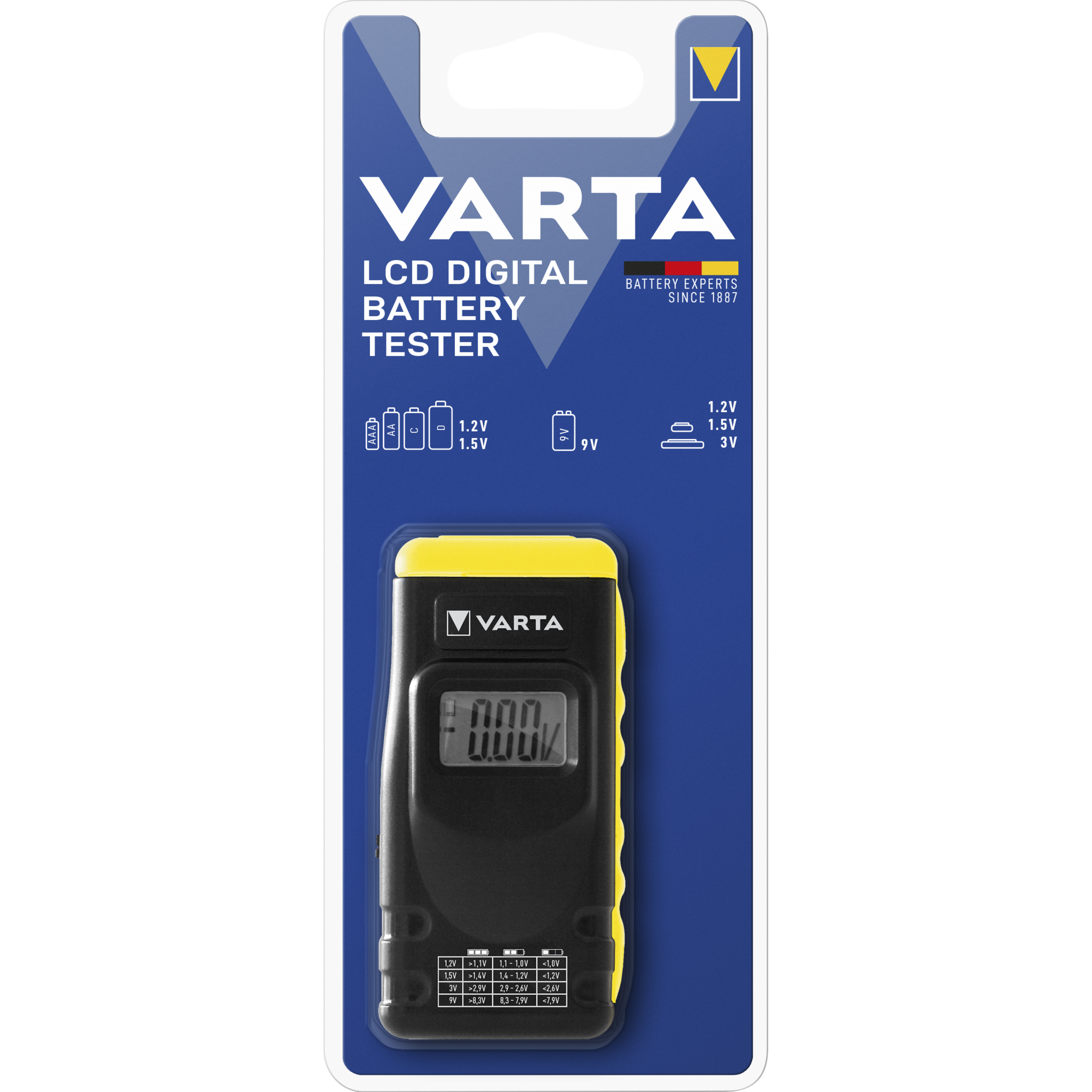 Batterietester VARTA, digital, LCD-Display, für AA/ AAA/ C/ D/ 9v