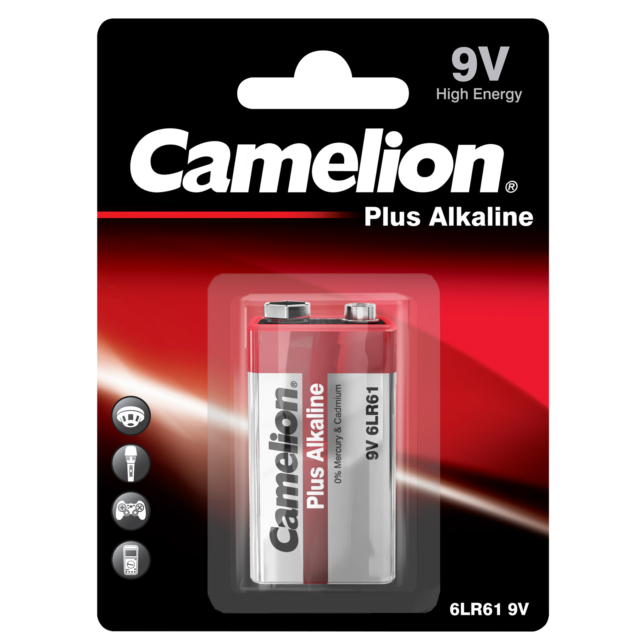 Block-Batterie CAMELION Plus Alkaline 9V, Typ 6F22, 1er Blister 