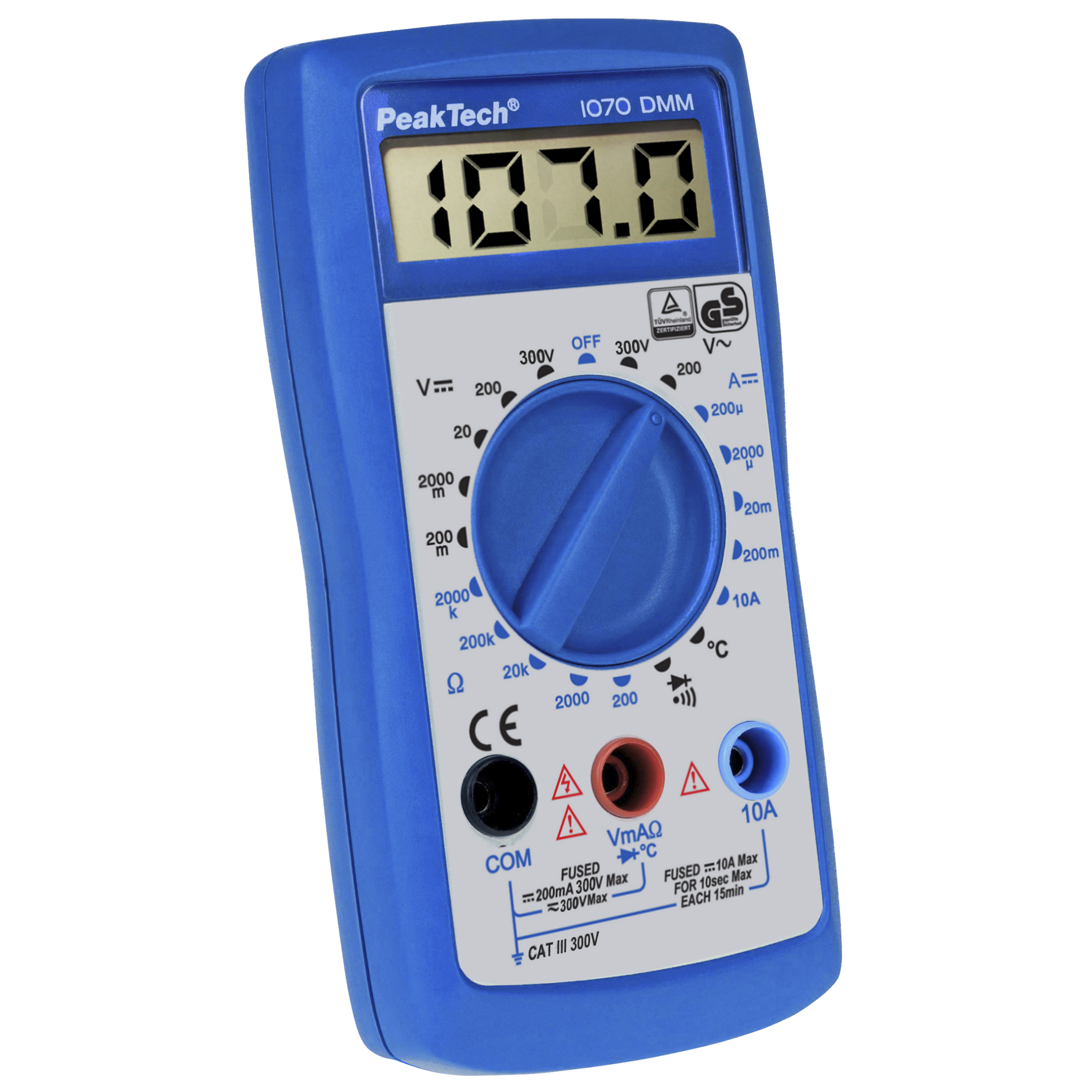 Digitalmultimeter PeakTech "P1070", 2000 Counts, 300 V AC/DC, 10 A DC, TÜV/GS 