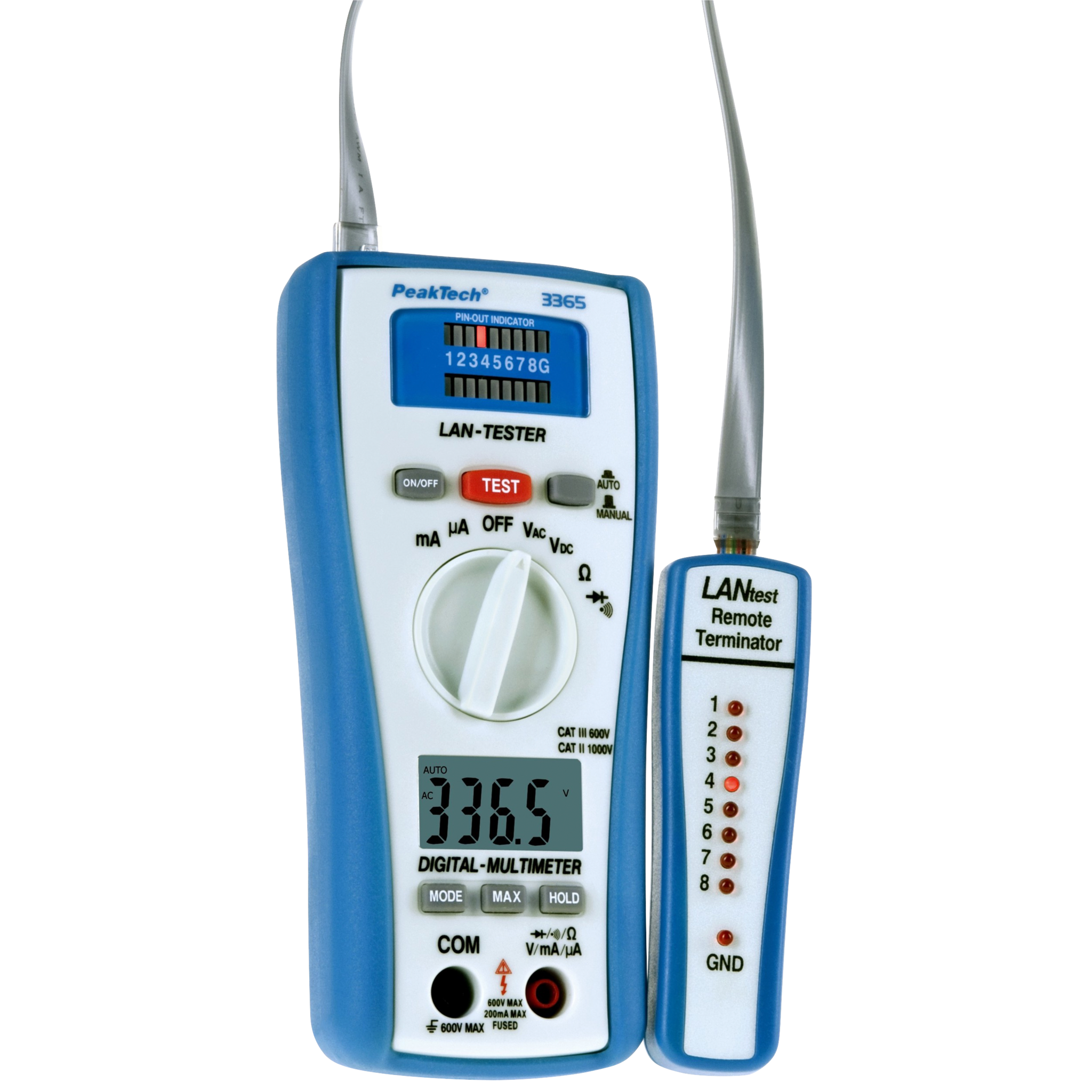 Digitalmultimeter PeakTech "P3365", mit LAN- Tester, 2000 Counts, 600V AC/DC, 200mA AC/DC 