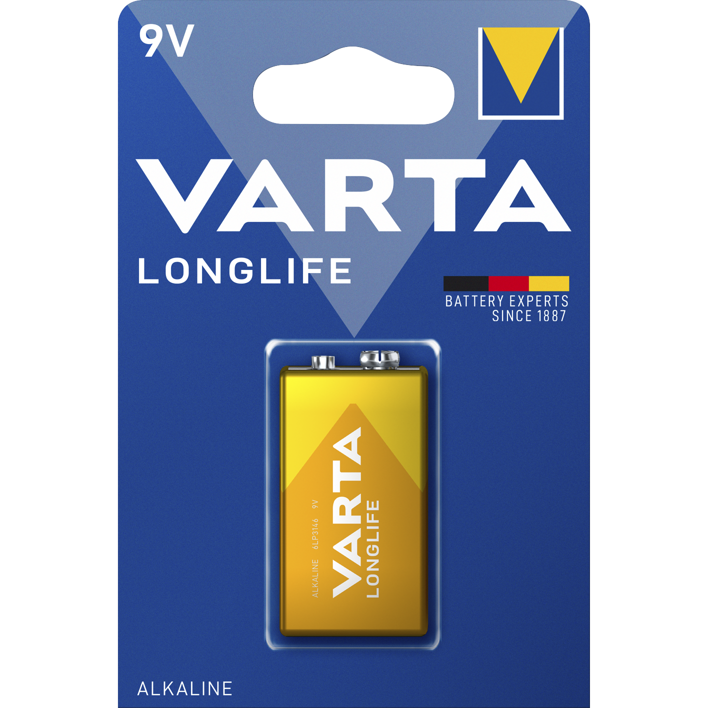 E-Block Batterie VARTA "LONGLIFE" Alkaline, 1,5 V, 6LR61, 1er-Blister 