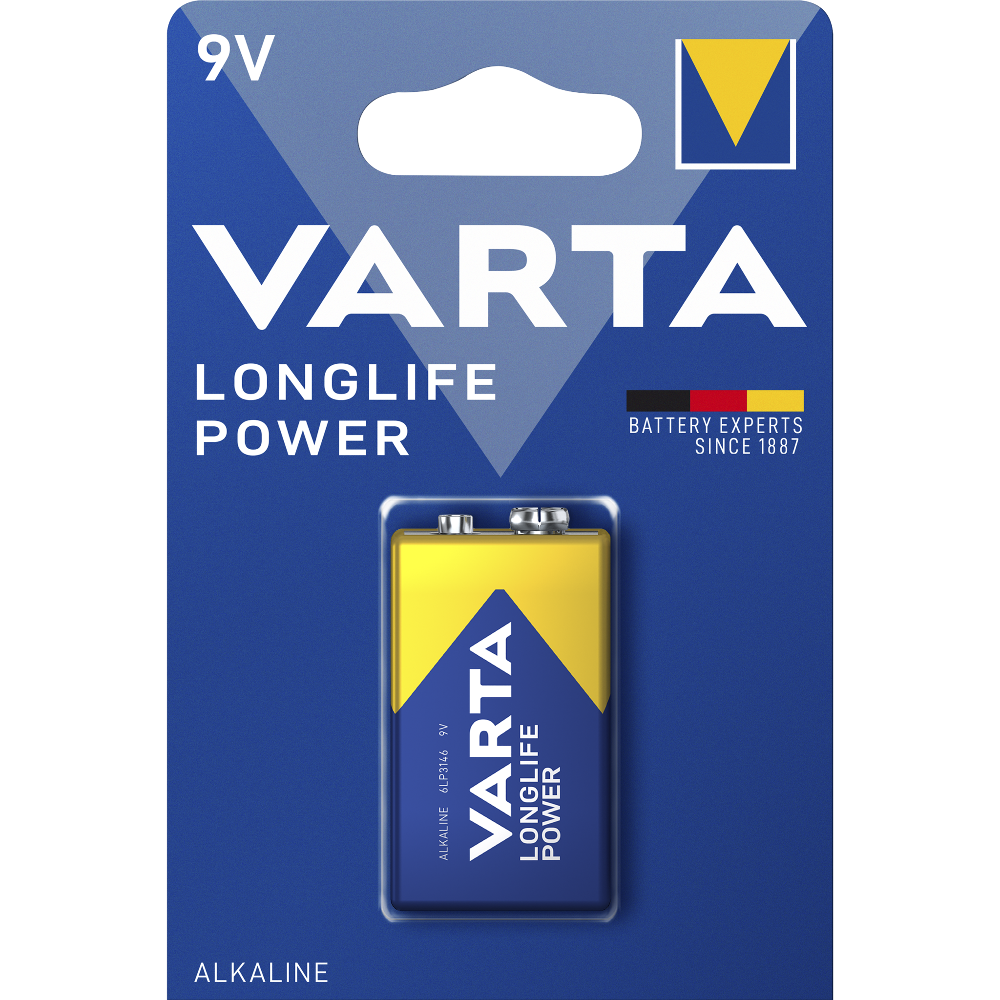 E-Blockbatterie VARTA "Longlife Power" 9V, Typ 6F22, 1-er Blister 