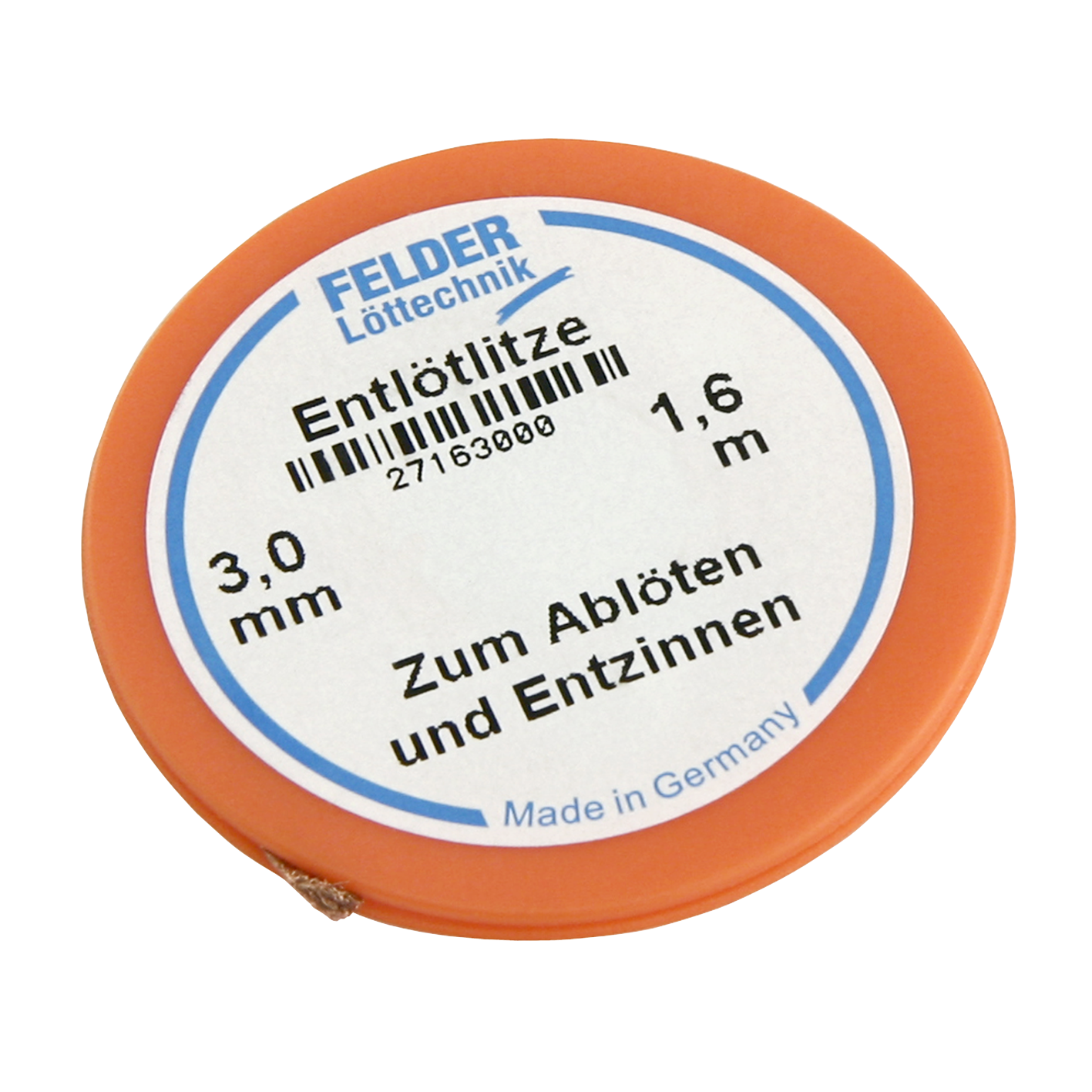 Entlötlitze FELDER, 3,0mm, mit halogenfreiem Flussmittel getränkte Kupferlitze, 1,60m Spule 