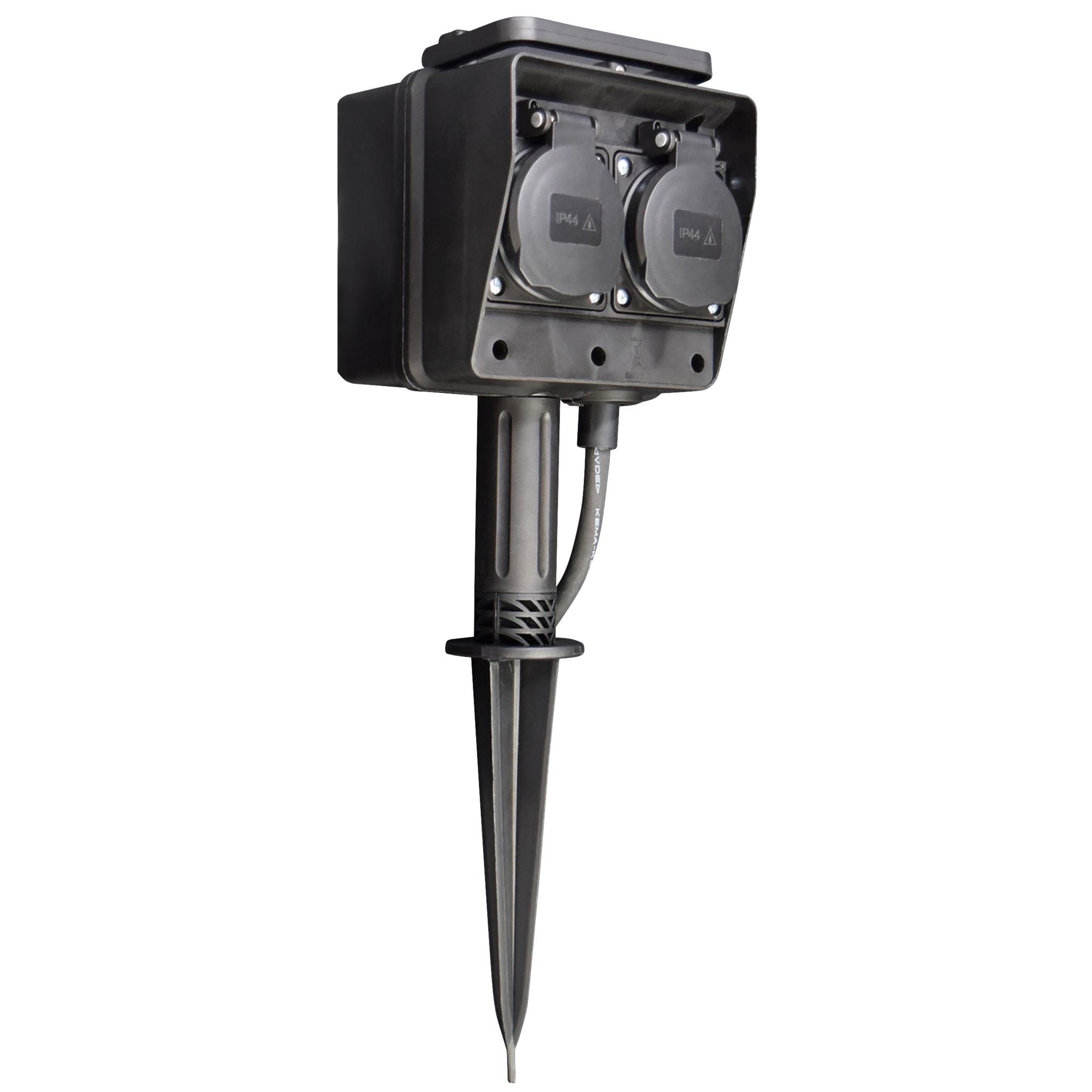 Gartensteckdose McPower, 4fach, IP44, mit Erdpieß, 3m Kabel ETT
