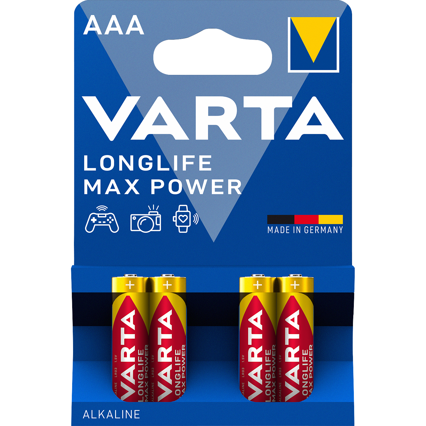 Micro-Batterie VARTA "Longlife Max Power" 1,5 V, Typ AAA, LR03, 4er-Blister 