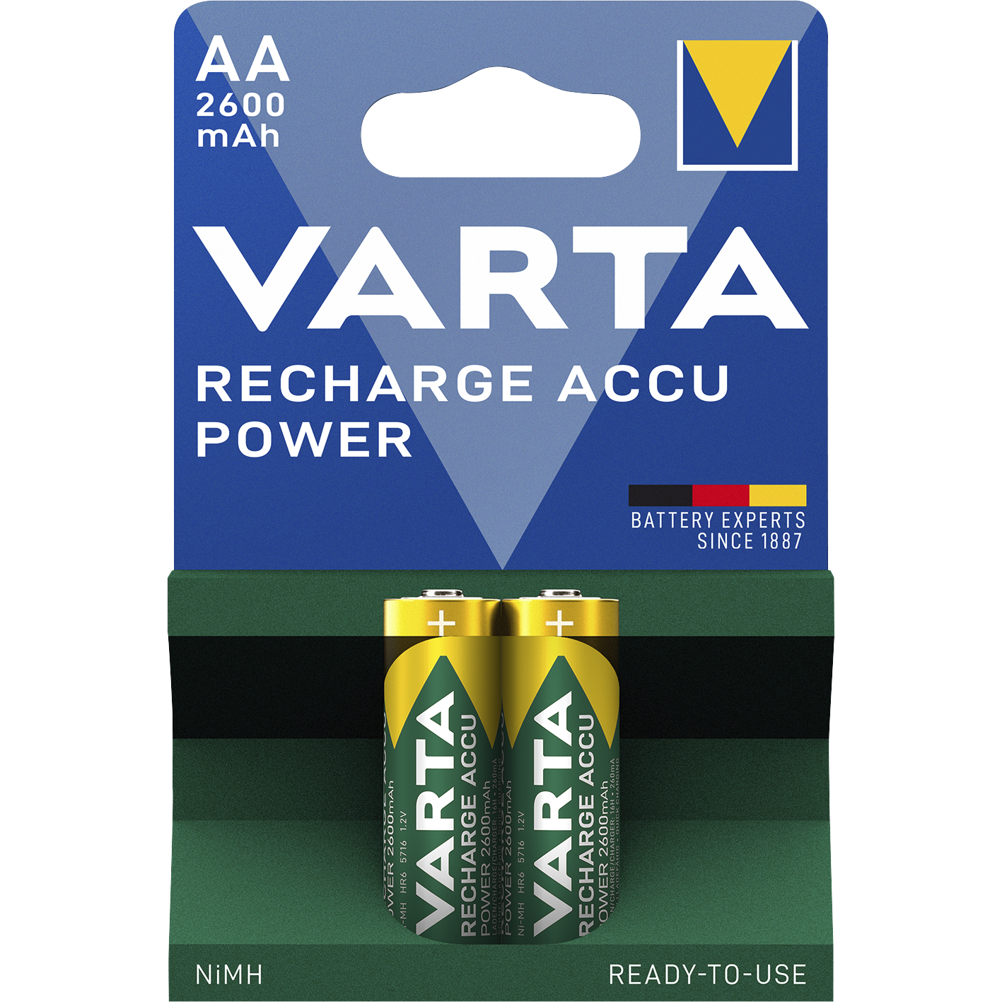 Mignon-Akku VARTA, Typ AA, NiMH-Akku, HR06, 1,2V/2600 mAh, Pre-charged, 2er Pack 