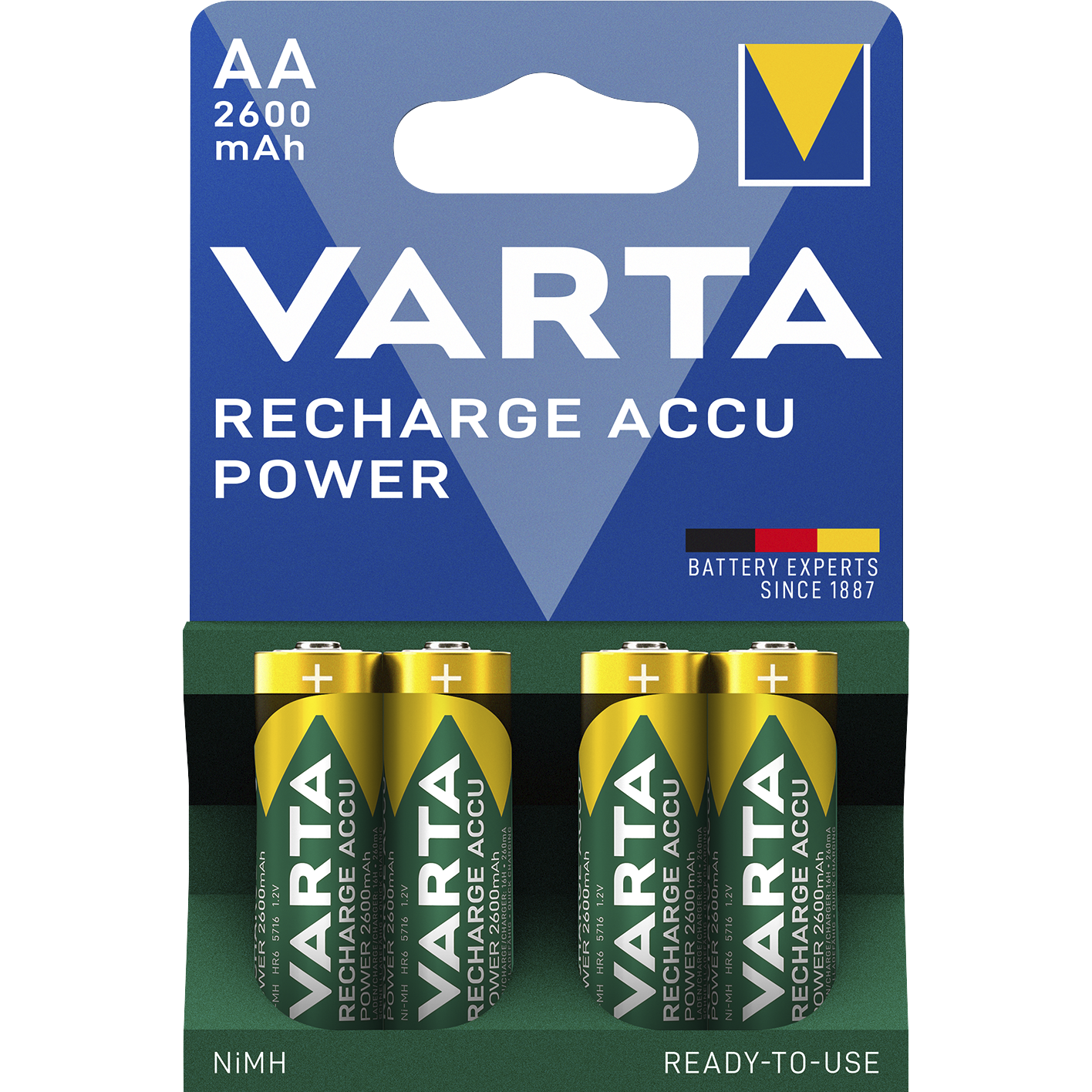 Mignon-Akku VARTA, Typ AA, NiMH-Akku, HR06, 1,2V/2600 mAh, Pre-charged, 4er Pack 