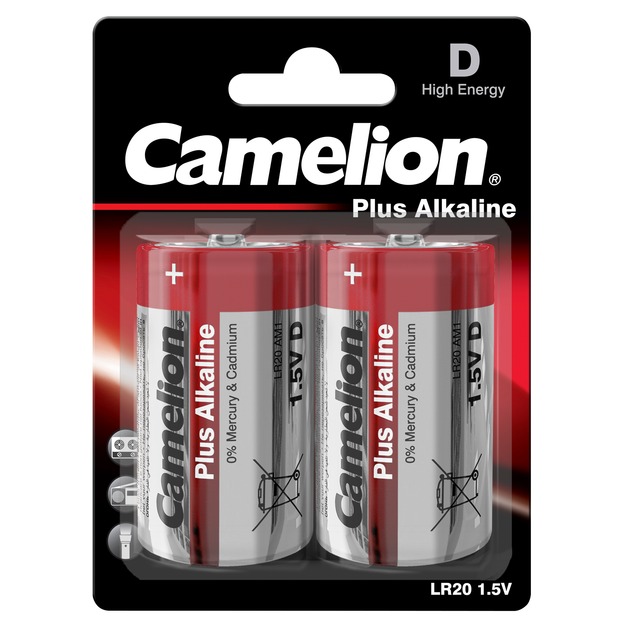 Mono-Batterie CAMELION Plus Alkaline 1,5 V, Typ D/LR20, 2er Blister 