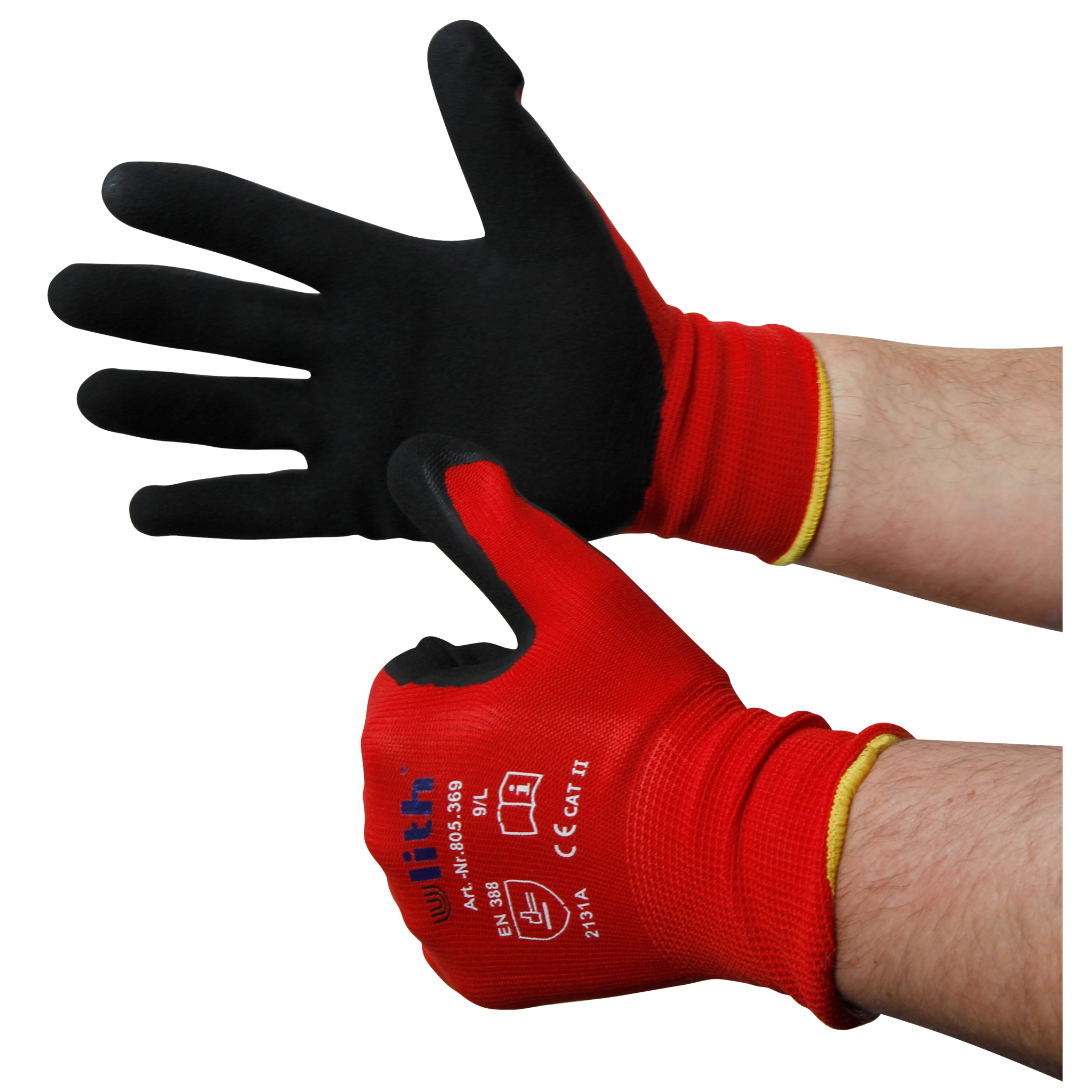 Montage-Feinstrickhandschuhe, Größe 10/XL, rot, 13G-Trägermaterial, Latex-Soft 