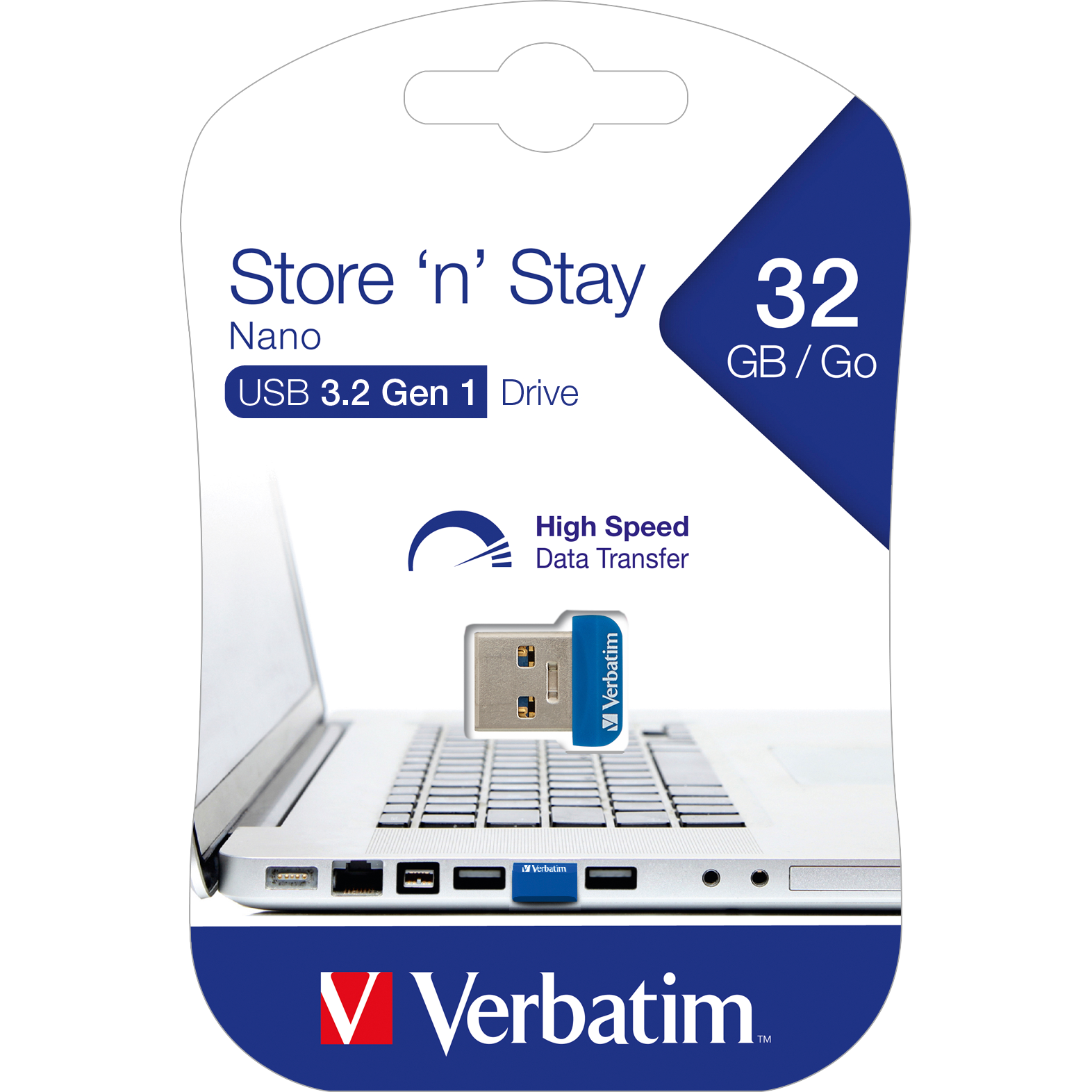 Nano USB-Stick "Store n' Stay" Verbatim, 32GB Speicher, Typ-A, extraflach, blau 