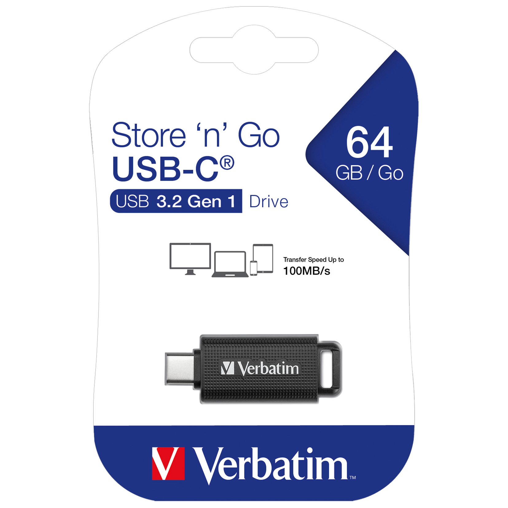 USB-C 3.2 Stick Verbatim, 64GB Speicher, Store 'n' Go, Typ C, Schiebemechanismus 