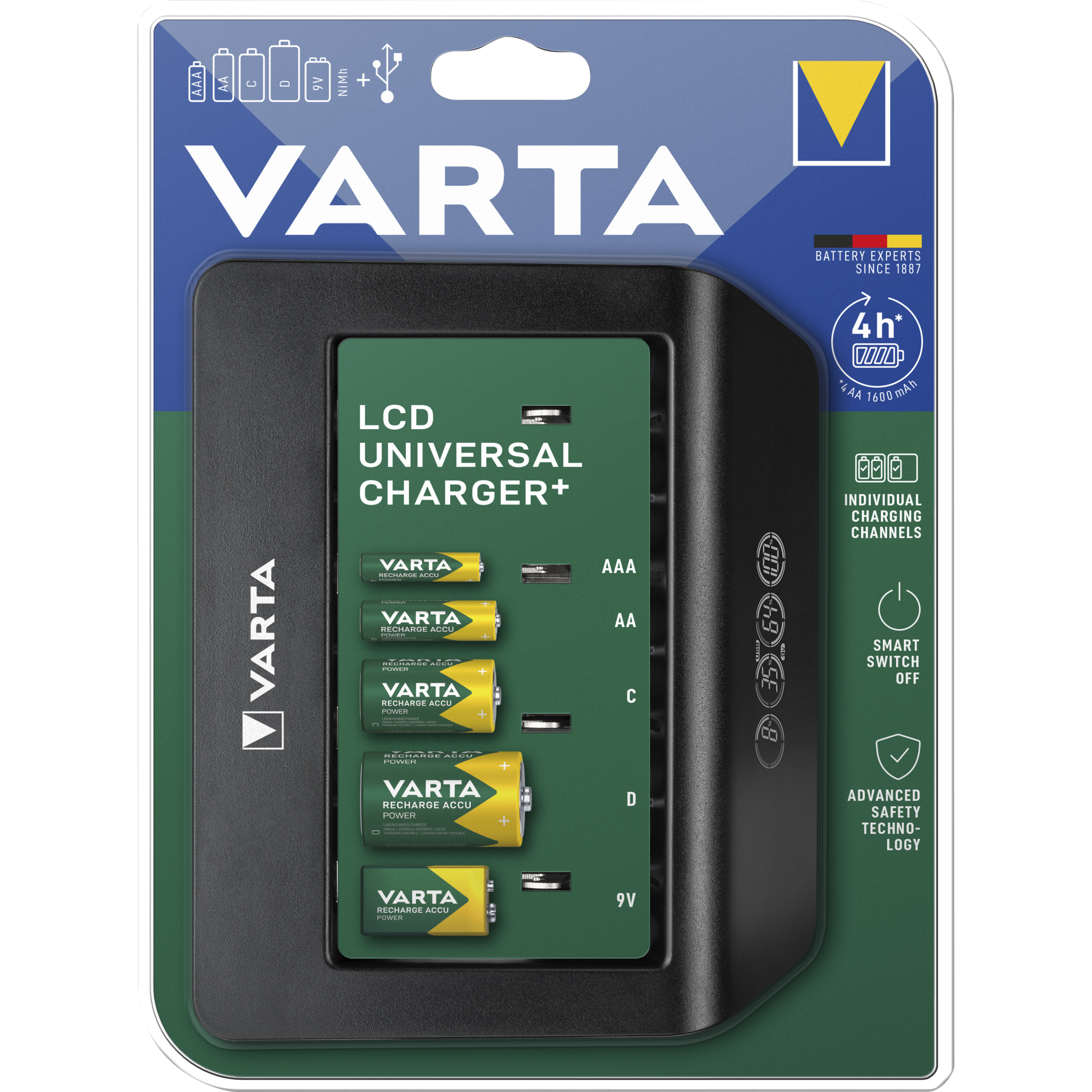 Universal-Ladegerät VARTA, Akku NiMH, LCD Charger, für AA/ AAA/ C/ D/ 9V 