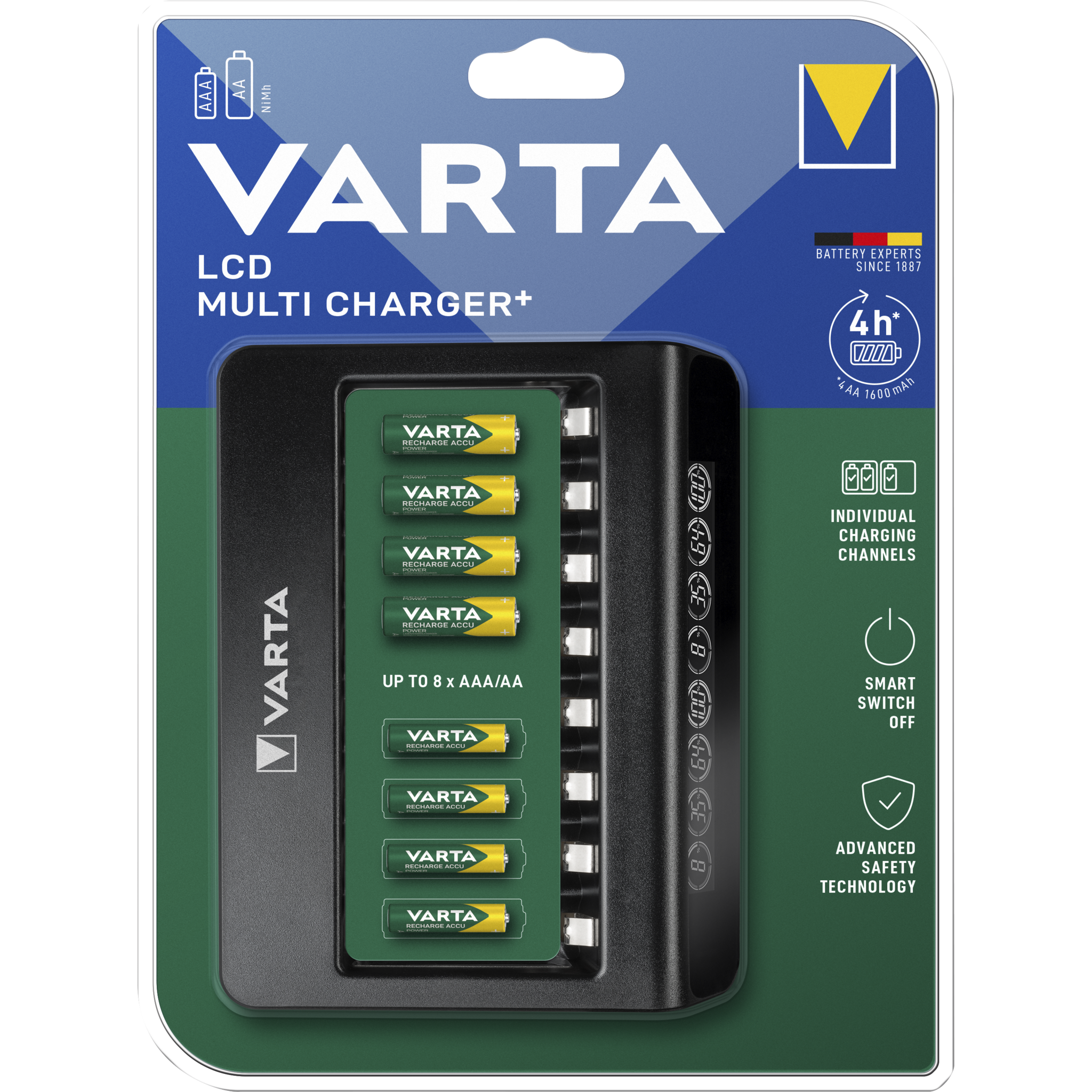 Universal-Ladegerät VARTA, Akku NiMH, LCD Multi charger, für AA/AAA, USB 