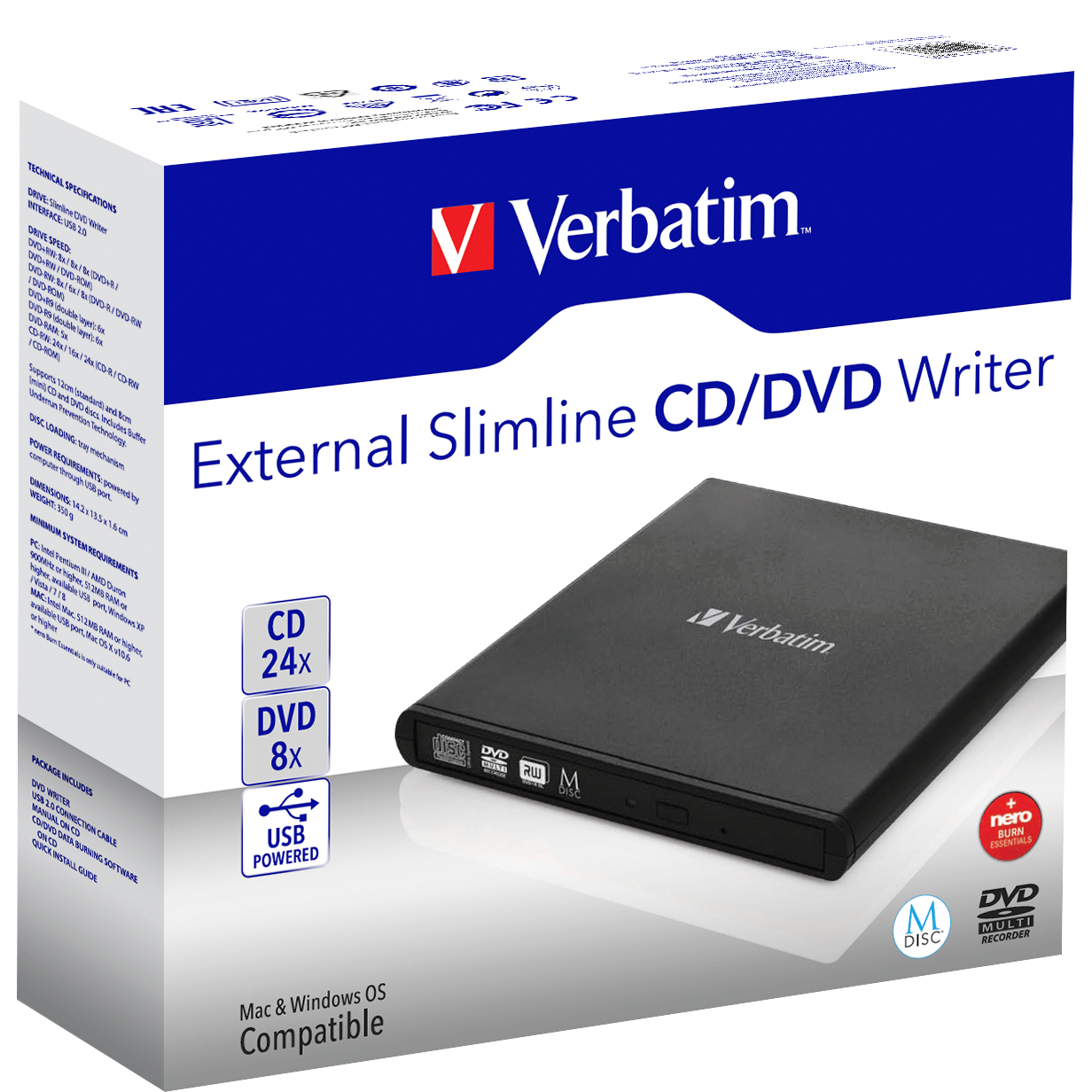Externer CD/DVD Recorder/ Brenner Verbatim, Slimline, USB 2.0 ETT Ihr Elektronik und