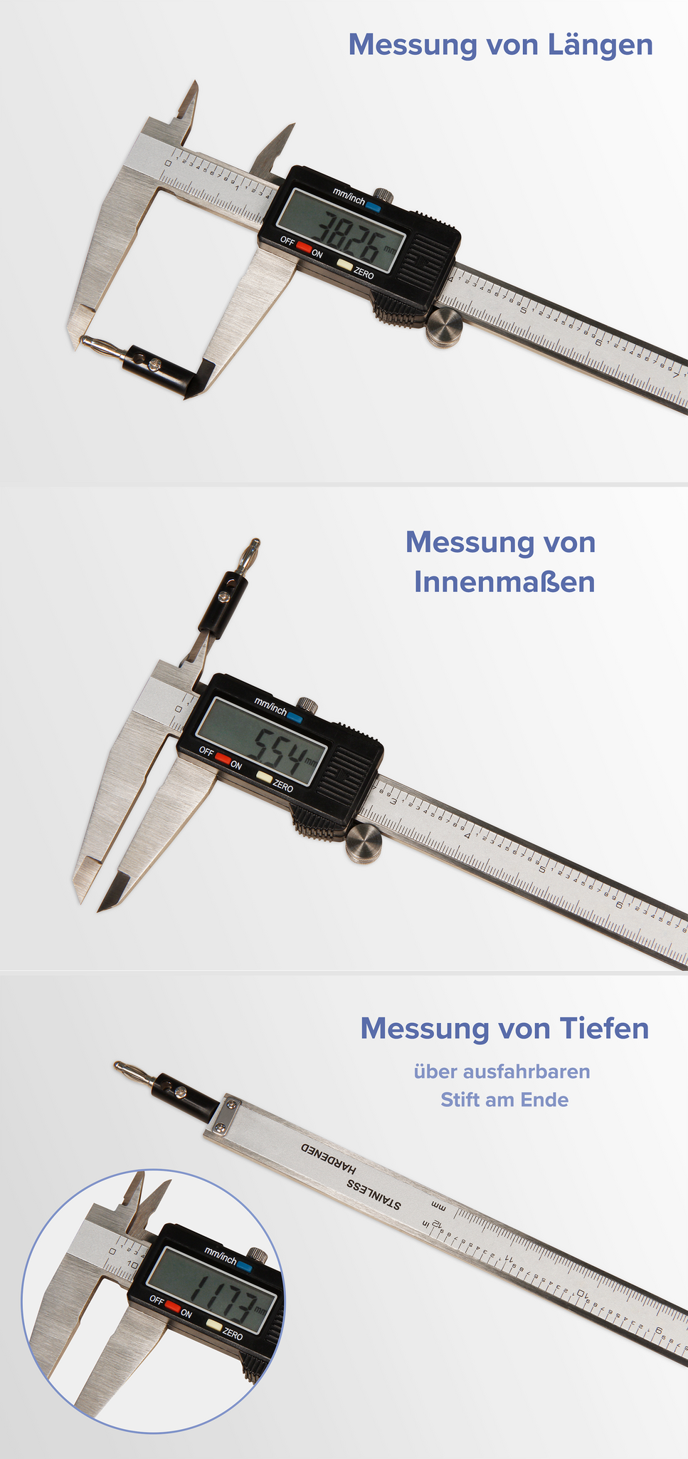 digitale Schieblehre McPower “MS-300“ 300mm, LC-Display, mm und inch